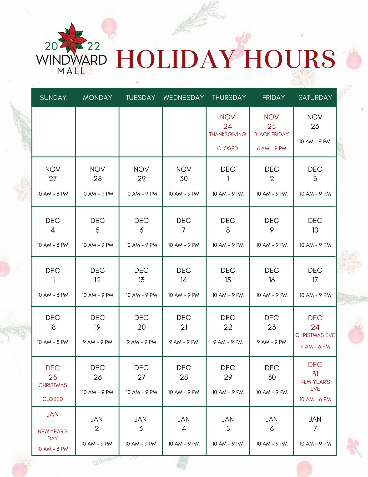 10 Bellis Fair Mall Holiday Hours Inside