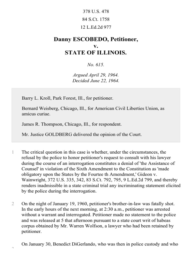 12 Escobedo V Illinois Insights For Better Understanding