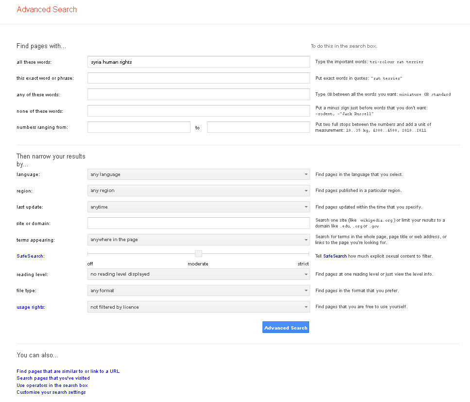 Advanced Search Google