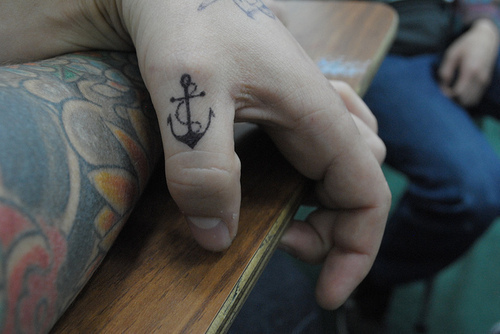 Anchor On Finger Tattoo