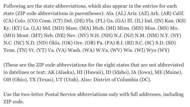 Ap Style And State Abbreviations