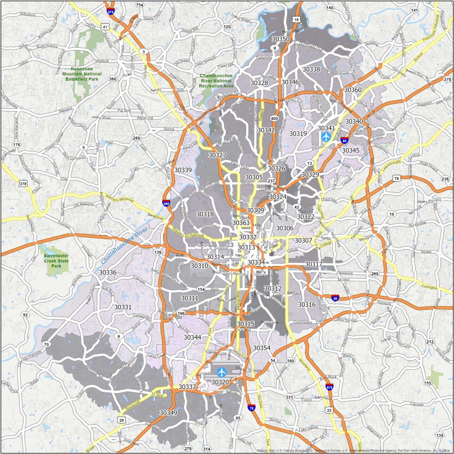 Atlanta Zip Code Map City Districts Postal Areas Atlanta Zip Code Map City Districts Postal Areas