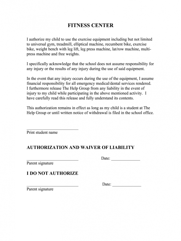 Example Of Waiver Form