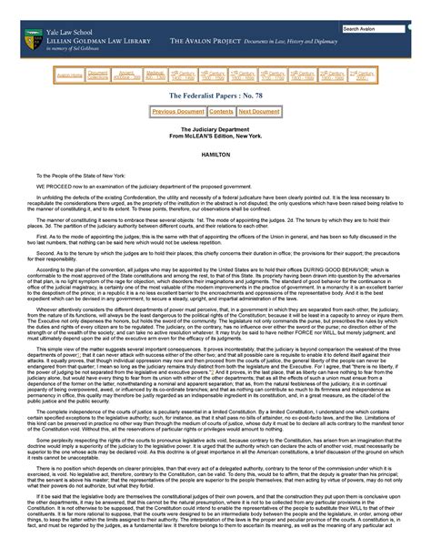 Federalist No 78 Avalon Home Document Collections Ancient 4000Bce Federalist No 78 Avalon Home Document Collections Ancient 4000Bce
