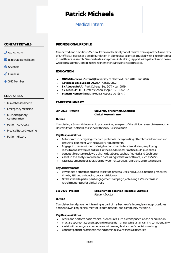 Medical Student Cv Examples