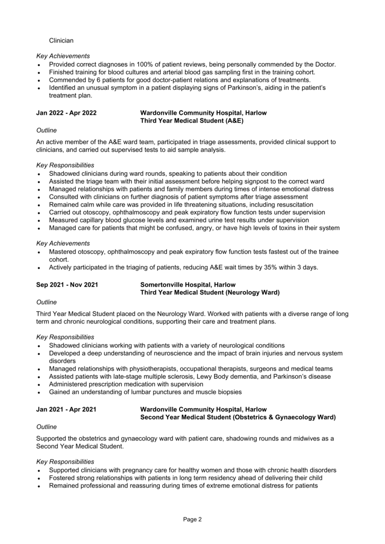 Medical Student Cv