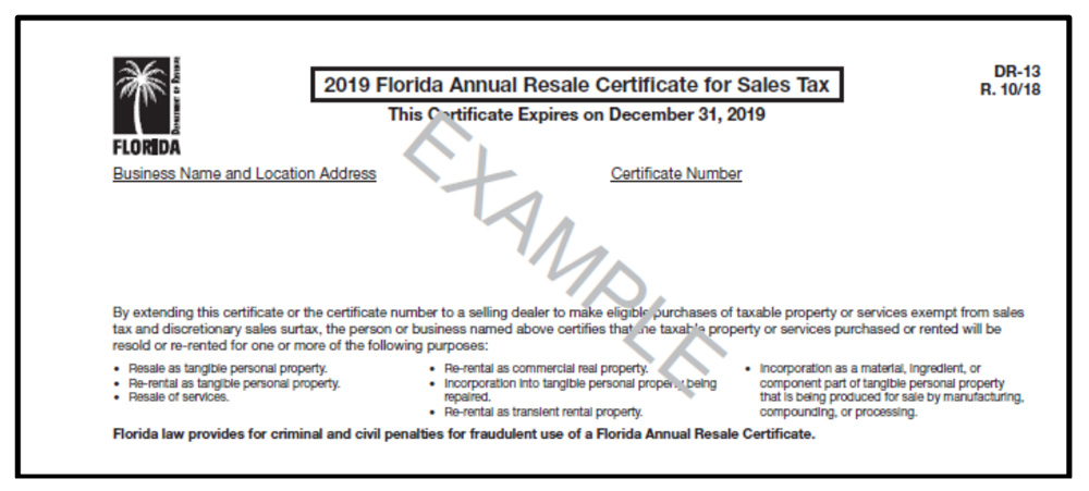 Resale Certificate Florida